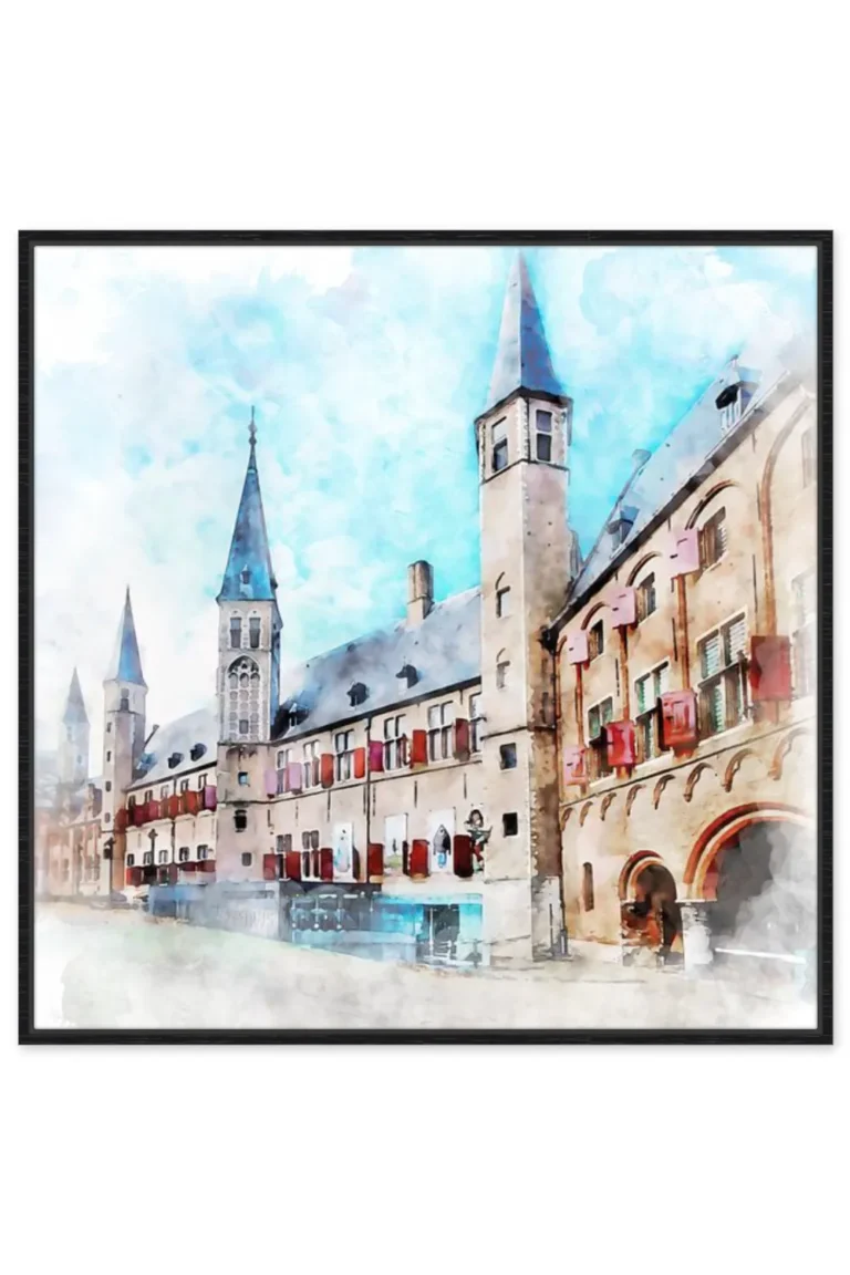 Aquarel by Danny de Klerk-Abdij Middelburg-Zwarte baklijst